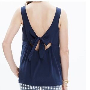 Madewell Navy Silk tie back tank top